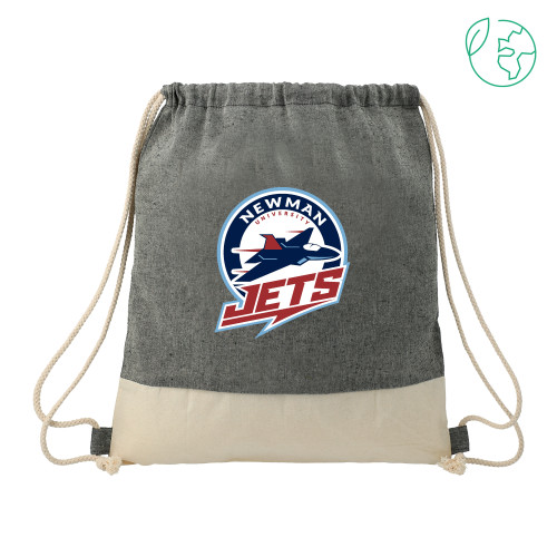  Split Recycled Cotton Natural/Black Drawstring Bag - Newman University Jets Full Primary Mark