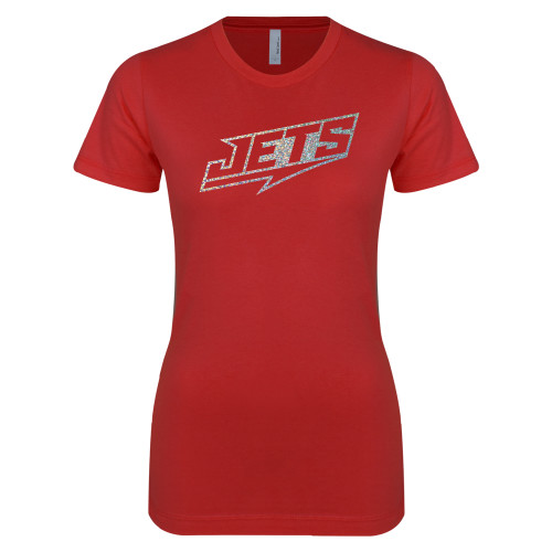  Next Level Womens Red Boyfriend Tee - B - Silver Holographic