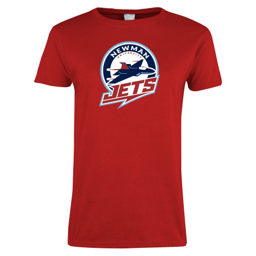 Womens Short Sleeve Red Tee - Newman University Jets Full Primary Mark