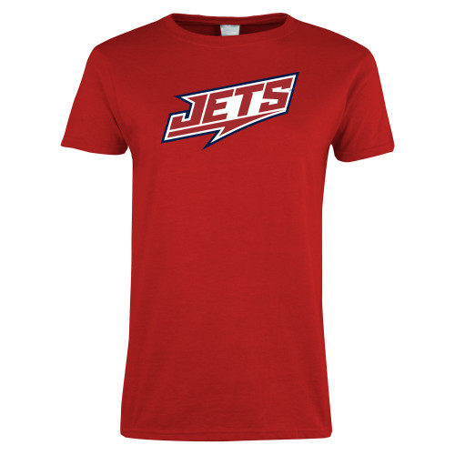  Womens Short Sleeve Red Tee - Jets Wordmark Slanted
