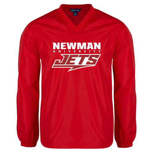  Red V Neck Raglan Windshirt - Newman Wordmark and Jets Wordmark Hybrid