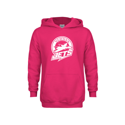  Youth Hot Pink Fleece Hoodie - Newman University Jets Full Primary Mark