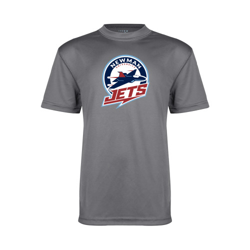  Youth Performance Grey Concrete Tee - Newman University Jets Full Primary Mark