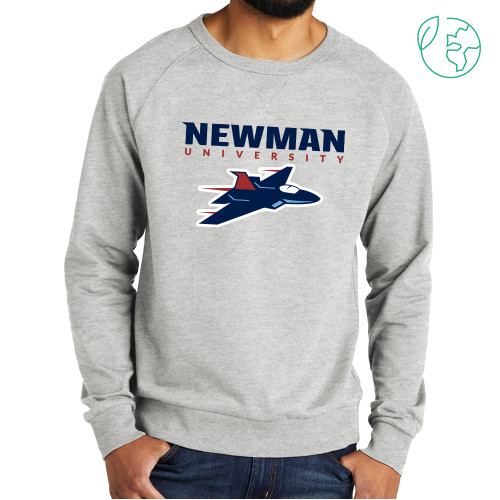  Allmade Light Grey Organic French Terry Crewneck Sweatshirt - Newman Wordmark and Jet Icon Logo Hybrid