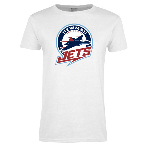  Womens White Short Sleeve Tee - Newman University Jets Full Primary Mark