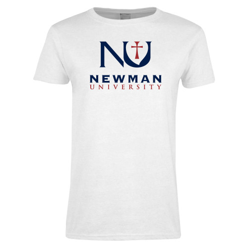  Womens White Short Sleeve Tee - Newman University Stacked