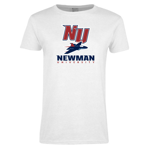  Womens White Short Sleeve Tee - NU Jet and Newman Hybrid Mark Vertical