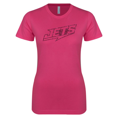  Next Level Womens Fuchsia Boyfriend Tee - M Hot Pink Glitter