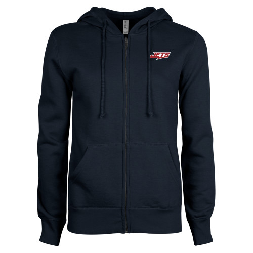  ENZA Womens Navy Fleece Full Zip Hoodie - Jets Wordmark EMB