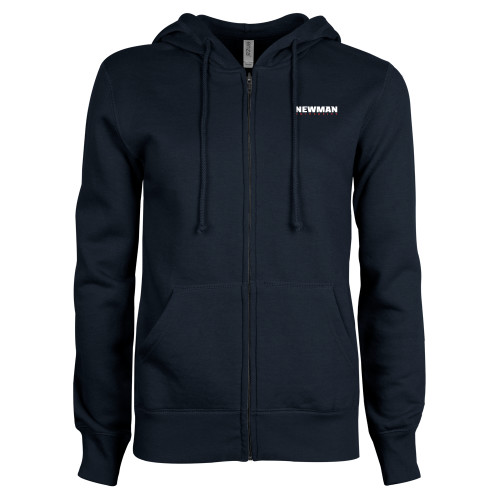  ENZA Womens Navy Fleece Full Zip Hoodie - Newman University Wordmark EMB