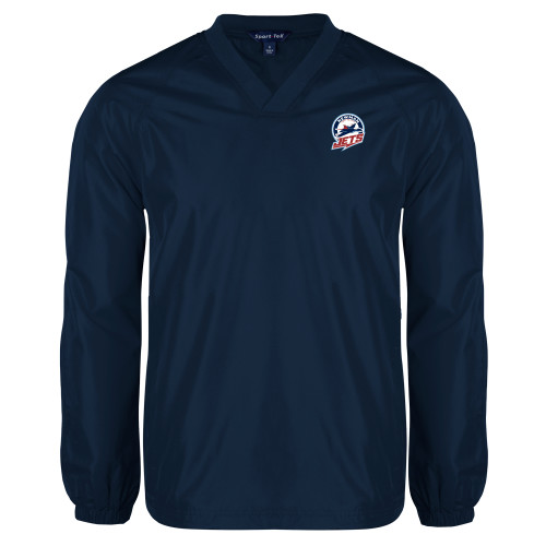 Navy V Neck Raglan Windshirt - Newman University Jets Full Primary Mark EMB