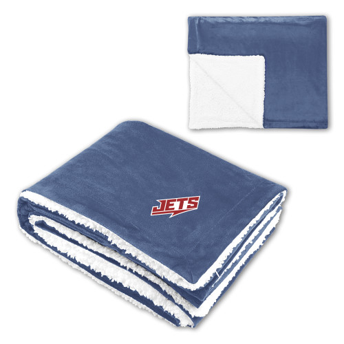  Super Soft Luxurious Navy Sherpa Throw Blanket - Jets Wordmark EMB