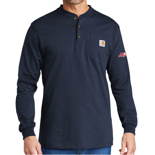  Carhartt Navy Long Sleeve Henley Shirt - Jets Wordmark EMB