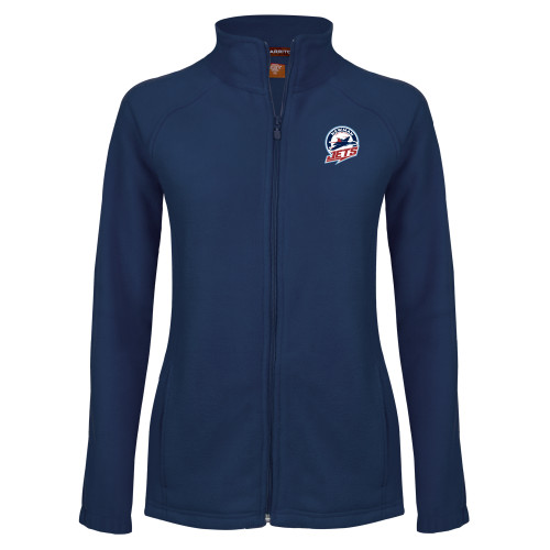  Womens Navy Fleece Full Zip Jacket - Newman University Jets Full Primary Mark EMB