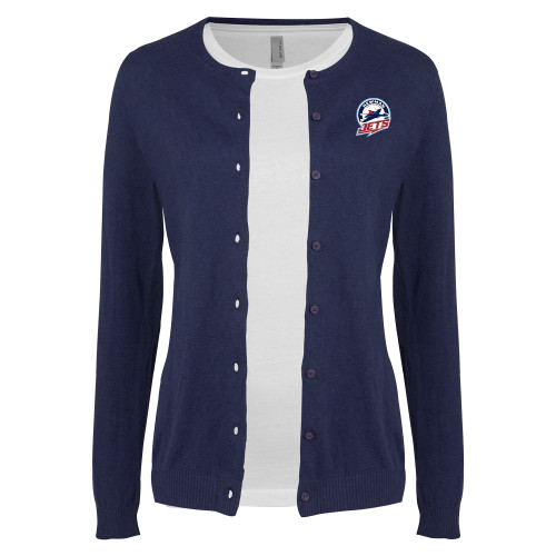  Womens Navy Cardigan Sweater - Newman University Jets Full Primary Mark EMB