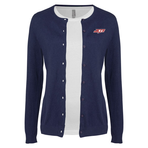  Womens Navy Cardigan Sweater - Jets Wordmark EMB