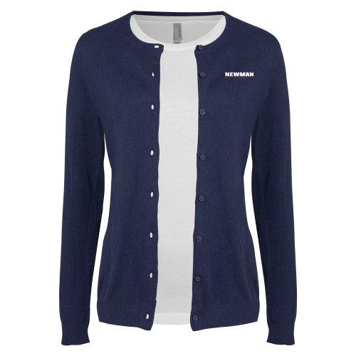  Womens Navy Cardigan Sweater - Newman University Wordmark EMB