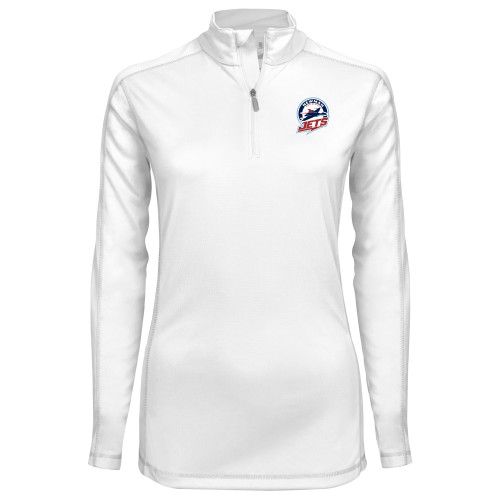  Syntrel Womens White Interlock 1/4 Zip - Newman University Jets Full Primary Mark EMB