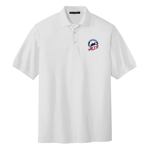  White Silk Touch Polo - Newman University Jets Full Primary Mark EMB