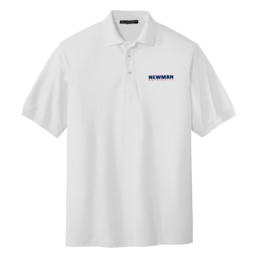  White Silk Touch Polo - Newman University Wordmark EMB