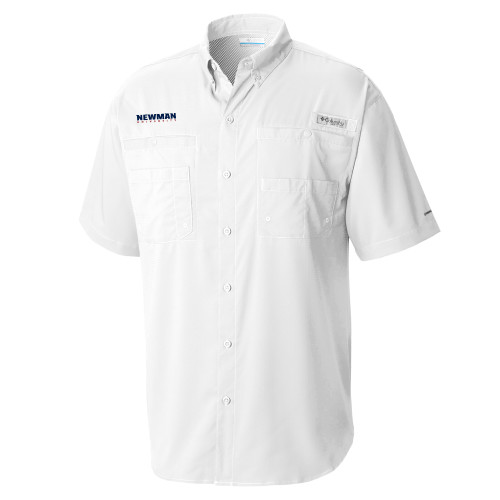 Columbia White Tamiami Performance Short Sleeve Shirt - Newman University Wordmark EMB