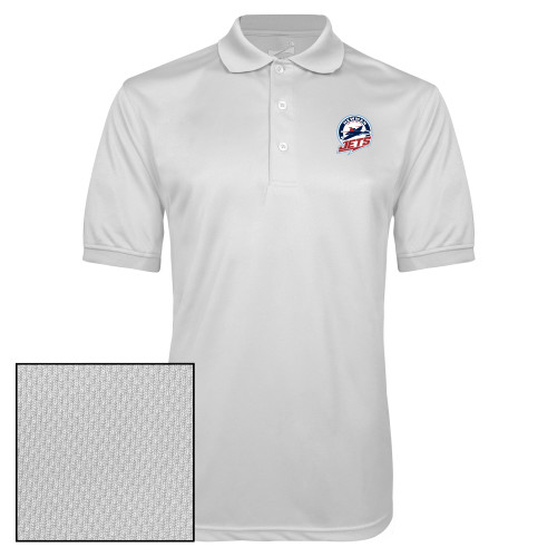  White Dry Mesh Polo - Newman University Jets Full Primary Mark EMB