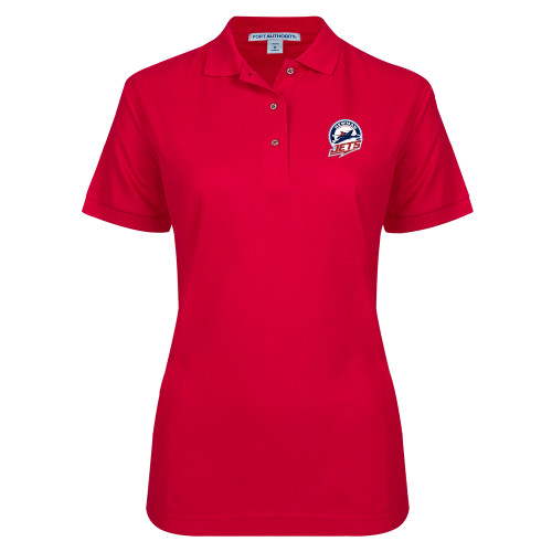  Womens Silk Touch Red Pique Polo - Newman University Jets Full Primary Mark EMB