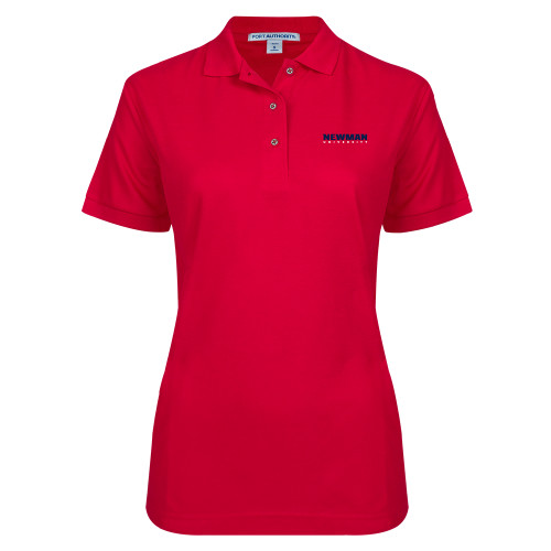 Womens Silk Touch Red Pique Polo - Newman University Wordmark EMB