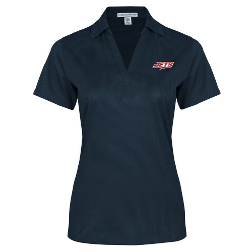  Womens Navy Performance Fine Jacquard Polo - Jets Wordmark EMB
