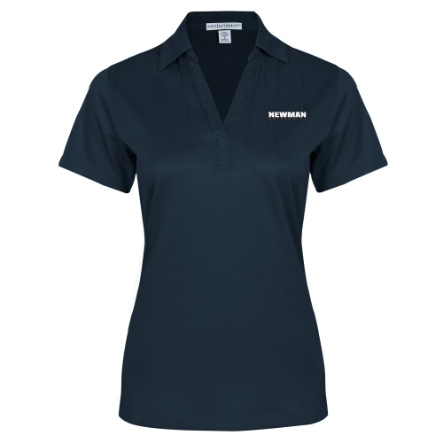  Womens Navy Performance Fine Jacquard Polo - Newman University Wordmark EMB