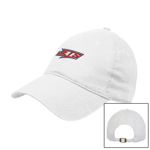  White Unstructured Adjustable Low Profile Hat - Jets Wordmark EMB