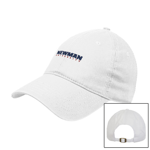  White Unstructured Adjustable Low Profile Hat - Newman University Wordmark EMB