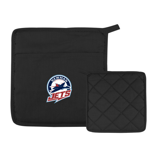  Quilted Canvas Black Pot Holder - Newman University Jets Full Primary Mark