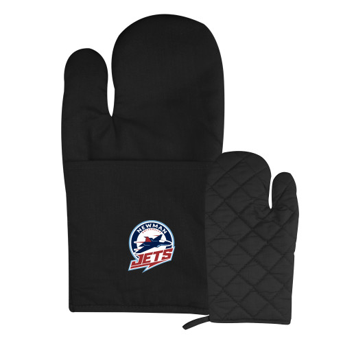  Quilted Canvas Black Oven Mitt - Newman University Jets Full Primary Mark