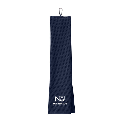  Navy Waffle Microfiber Golf Towel - Newman University Stacked