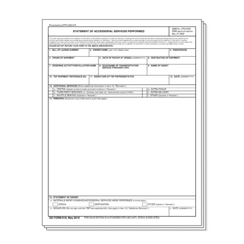 Statement of Accessorial Services Performed Form 25/pkg-ID# 0619