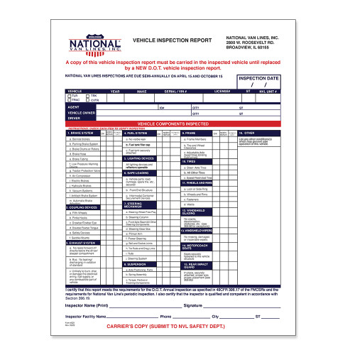 Vehicle Inspection Report Form 10/pkg-