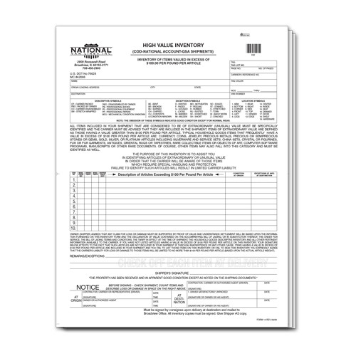 High Value Inventory Form 50/pkg-ID# 0014