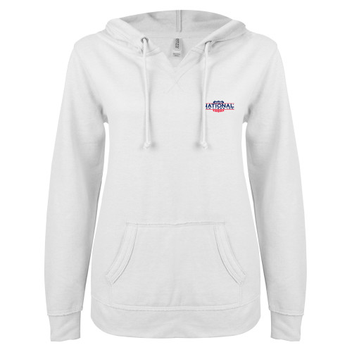 ENZA Womens White V Notch Raw Edge Fleece Hoodie-