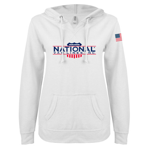 ENZA Womens White V Notch Raw Edge Fleece Hoodie-