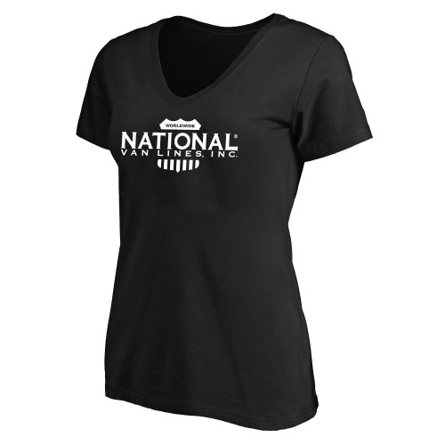 Womens Plus Black V Neck T Shirt-National Van Lines Inc
