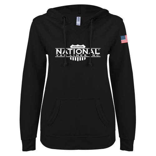 ENZA Womens Black V Notch Raw Edge Fleece Hoodie-