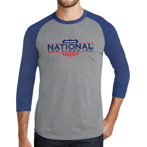 Grey/Royal Heather Triblend Baseball Raglan Tee-