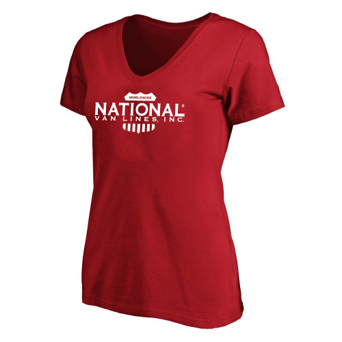 Womens Plus Red V Neck T Shirt-National Van Lines Inc