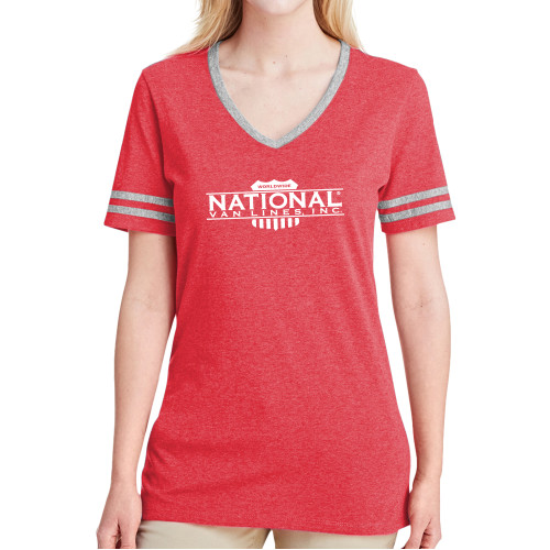 Ladies Red Heather/Grey Tri Blend Varsity Tee-