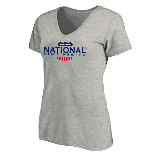 Womens Plus Heather Grey V Neck T Shirt-National Van Lines Inc
