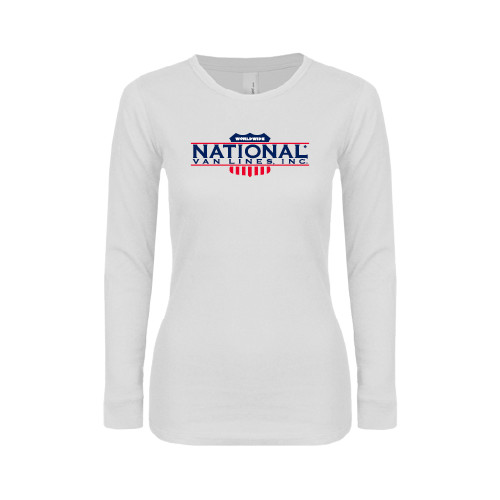 Womens White Long Sleeve V Neck Tee-