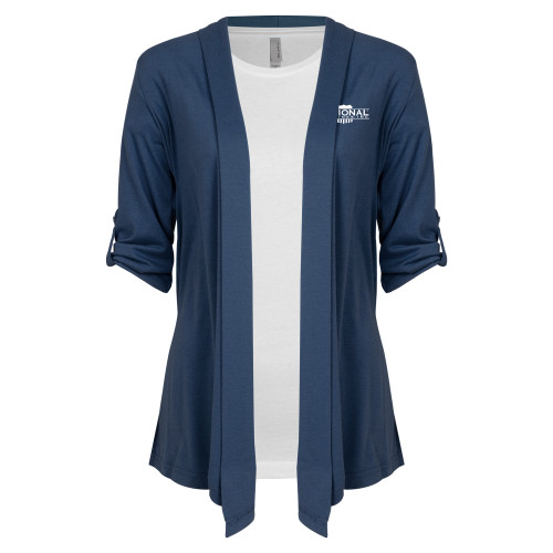 Womens Navy Drape Front Cardigan Sweater -