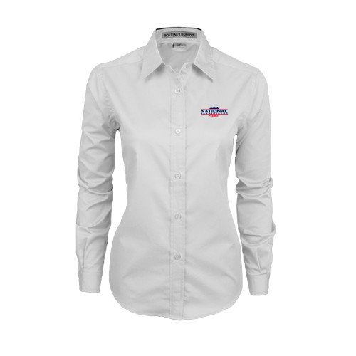 Womens White Twill Button Down Long Sleeve-