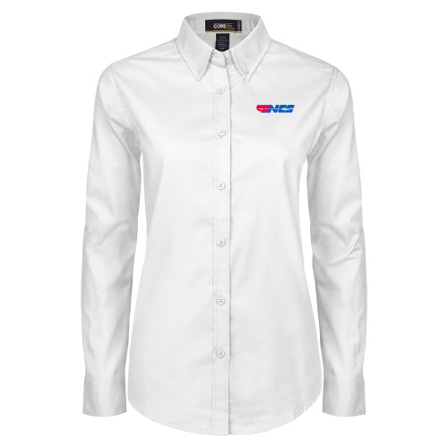 Womens White Twill Button Down Long Sleeve-NCS